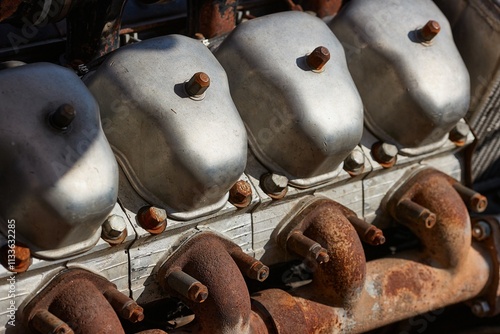 Old rusty engine of car or truck