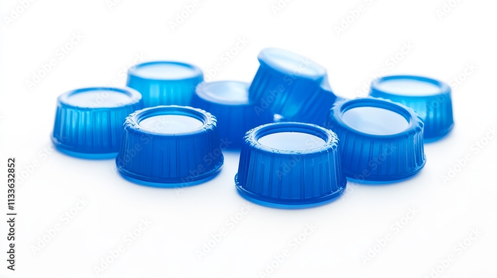13.Concept 3: Blue plastic bottle caps isolated on white background 13.Concept 3: Blue plastic bottle caps isolated on white background