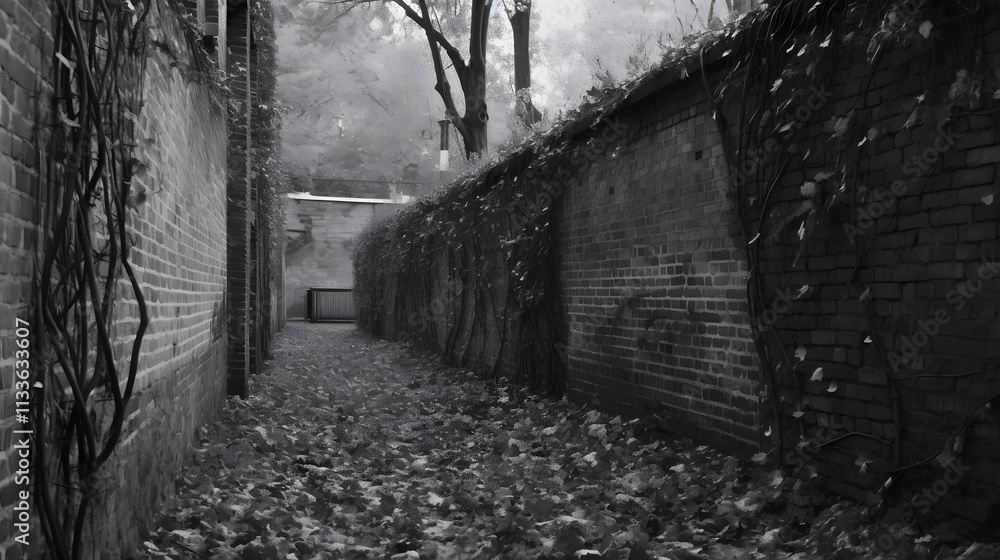 a brick wall with leaves on it a brick wall with leaves on it