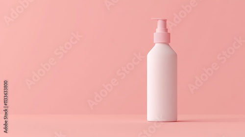87.Isolated mockup of a plain white cosmetic spray bottle on a pastel pink background, with smooth curves and ample space for branding or design.