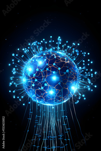 A Vision of the Future of AI - A Digital Brain Firing an Expansive Web of Connections Against a Galactic Backdrop photo