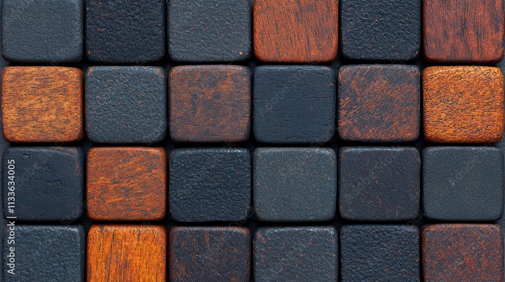 Wooden Block Mosaic Shades of Brown and Gray Wooden Block Mosaic Shades of Brown and Gray