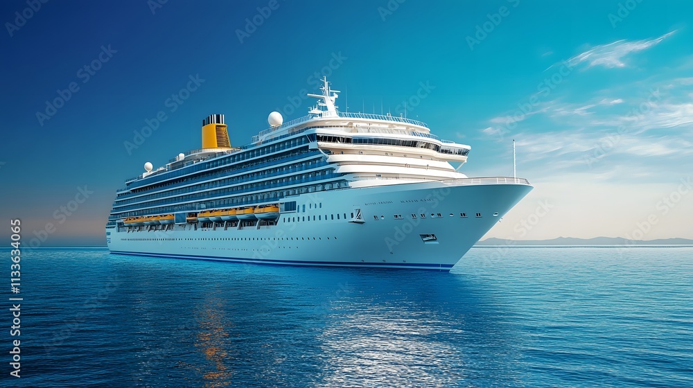 A huge cruise ship floats gracefully on a vast body of water A huge cruise ship floats gracefully on a vast body of water