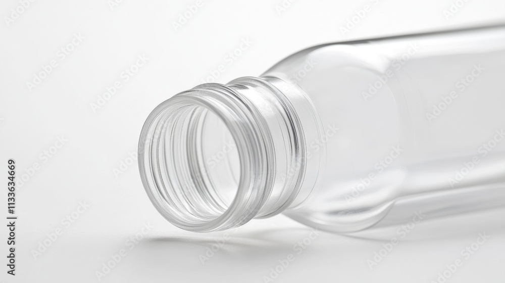 2.Close-up of a transparent plastic bottle with a cap securely attached to the bottle neck, designed for easy recycling and collection, against a soft white background. 2.Close-up of a transparent plastic bottle with a cap securely attached to the bottle neck, designed for easy recycling and collection, against a soft white background.