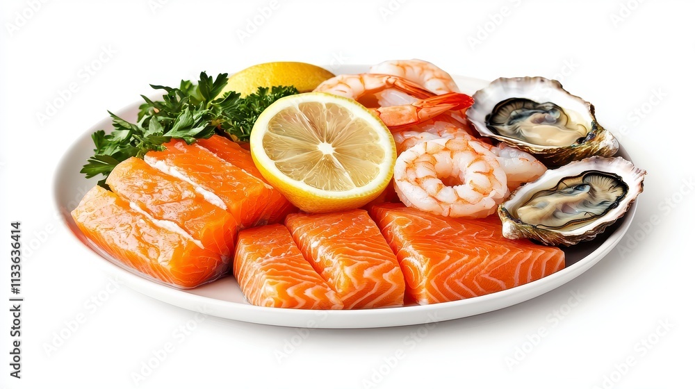 Fresh Seafood Platter Salmon, Shrimp, Oysters Fresh Seafood Platter Salmon, Shrimp, Oysters