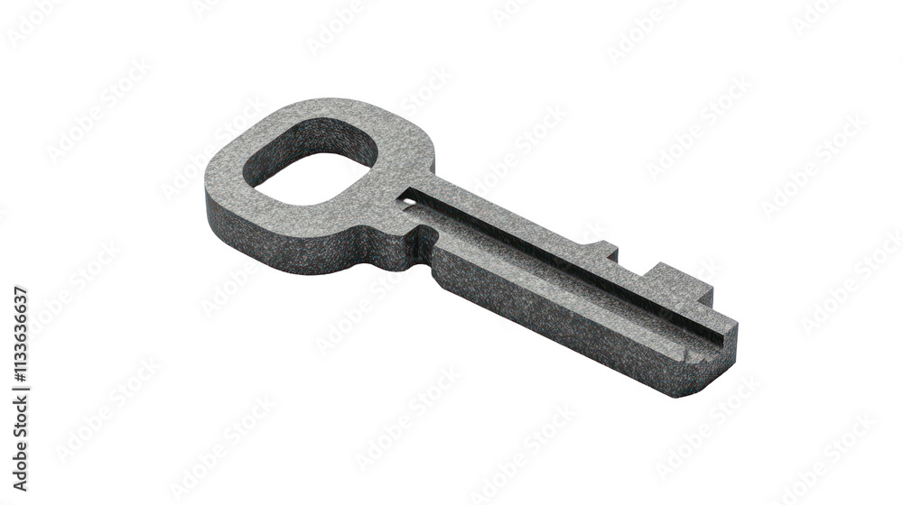 A single metallic key, designed for unlocking doors or securing spaces, depicted in a simple and clean style. A single metallic key, designed for unlocking doors or securing spaces, depicted in a simple and clean style.
