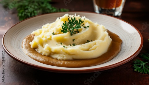 Traditional American Christmas meal Mashed Potatoes and Gravy