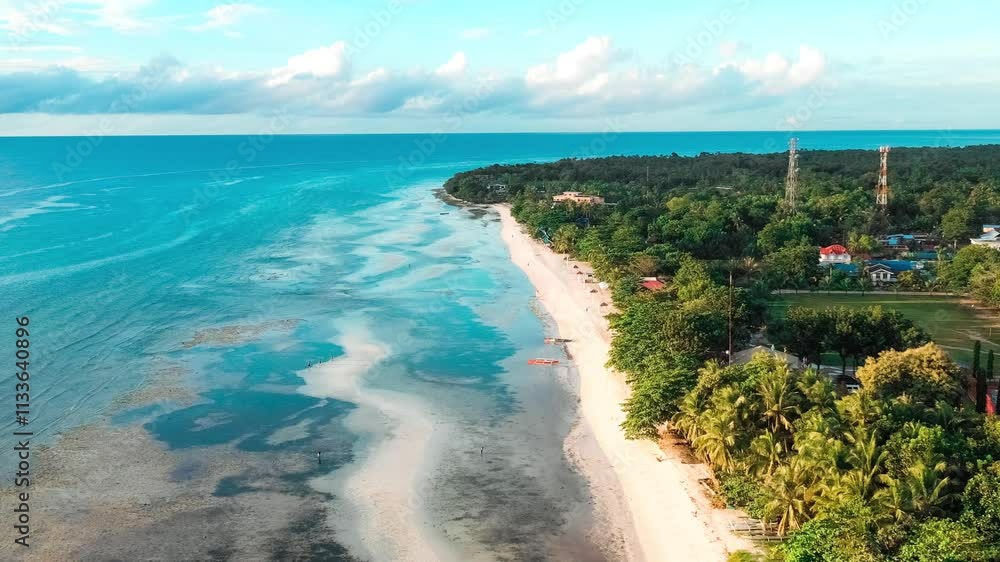 Aerial drone view of tropical coastline of Bohol Island at sunset, Philippines. High quality 4k footage Aerial drone view of tropical coastline of Bohol Island at sunset, Philippines. High quality 4k footage