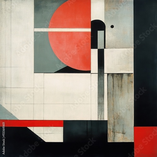 Abstract Composition: Red Circle and Geometric Forms 