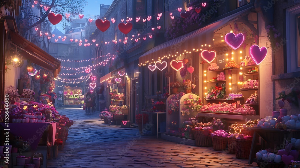Valentine's Day Illustration with Hearts, Roses, and Romantic Elements Valentine's Day Illustration with Hearts, Roses, and Romantic Elements