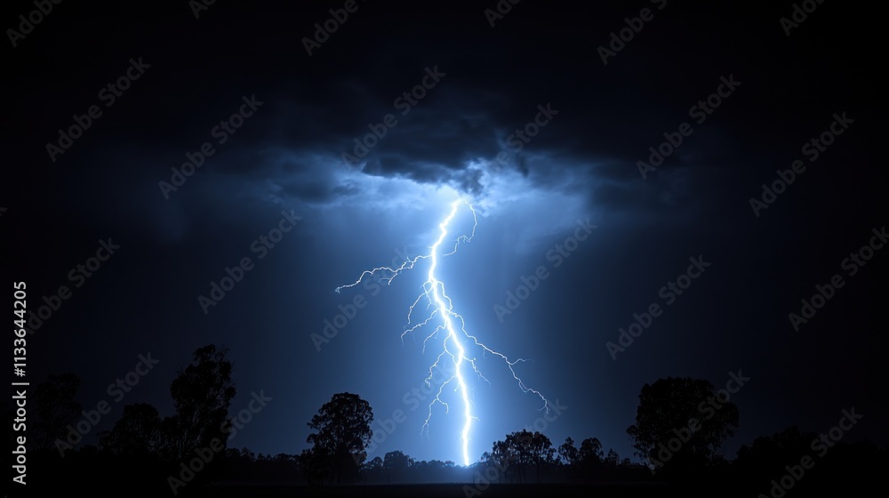 A dramatic lightning strike illuminates a dark sky, showcasing nature's power. A dramatic lightning strike illuminates a dark sky, showcasing nature's power.