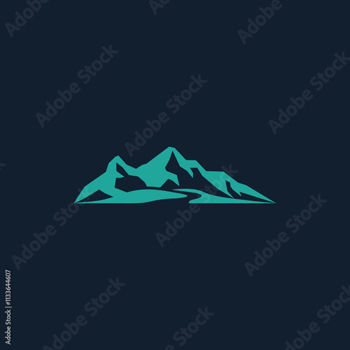 mountain landscape illustration with with dark blue background and bright blue color. cool