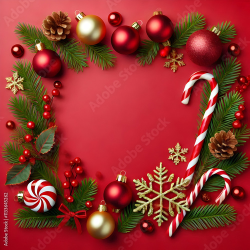 Wallpaper Mural Christmas Decorations on a Red Background Torontodigital.ca