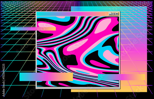 Abstract vaporwave collage with elements of open application windows and glitchy artifacts.