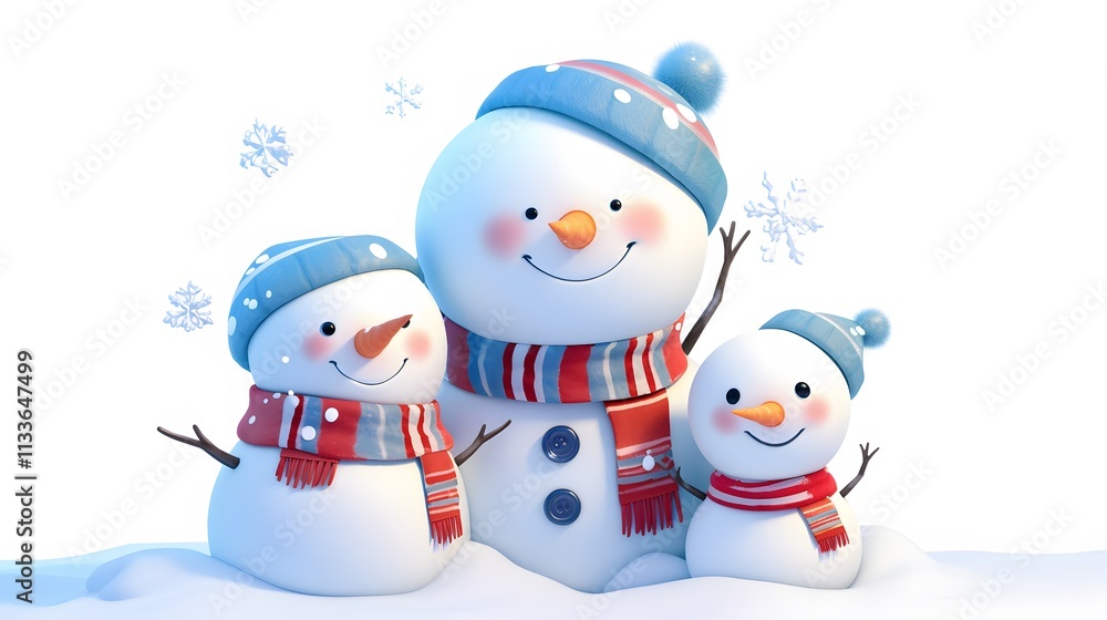 Fototapeta premium Cheerful Snowmen Family in a Winter Wonderland Scene