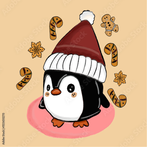 Christmas penguin element vector illustration.