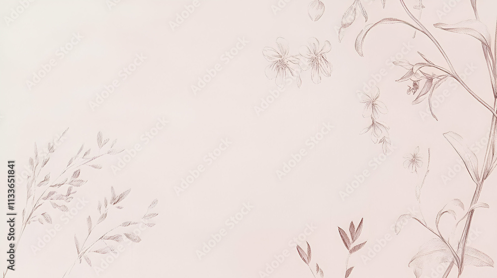 Soft pink background with delicate floral sketches, perfect for invitations or stationery. Soft pink background with delicate floral sketches, perfect for invitations or stationery.