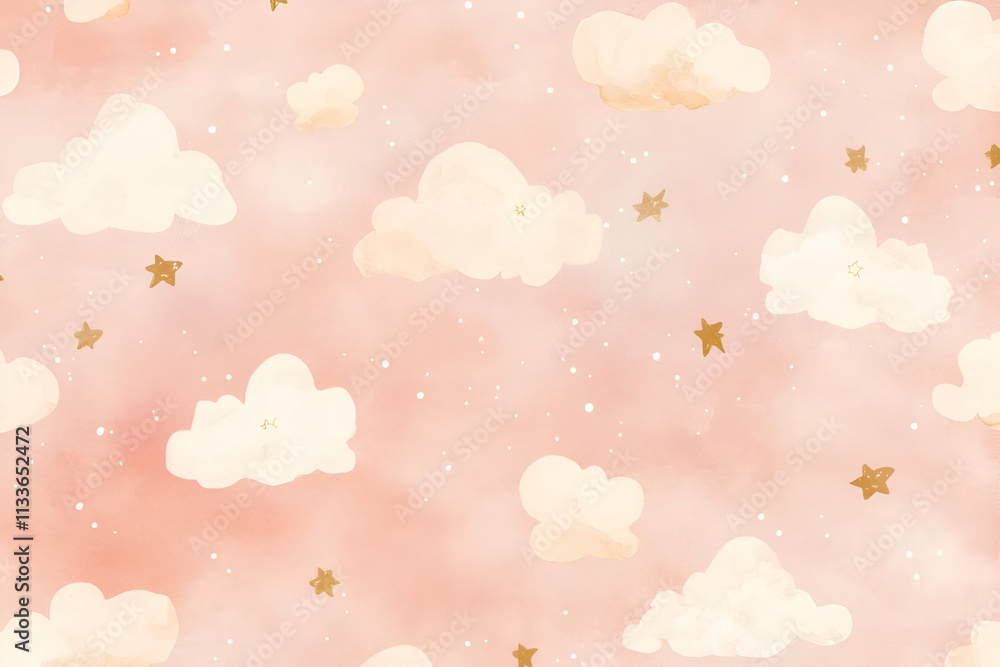 A dreamy pink background with soft clouds and golden stars, ideal for whimsical designs. A dreamy pink background with soft clouds and golden stars, ideal for whimsical designs.