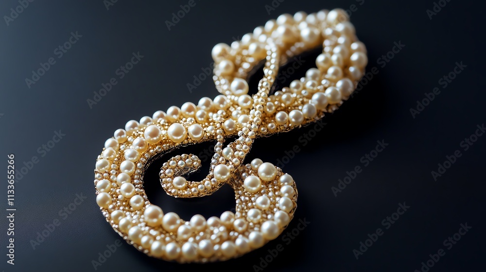 Elegant pearl design in the shape of a musical note on a dark background. Elegant pearl design in the shape of a musical note on a dark background.