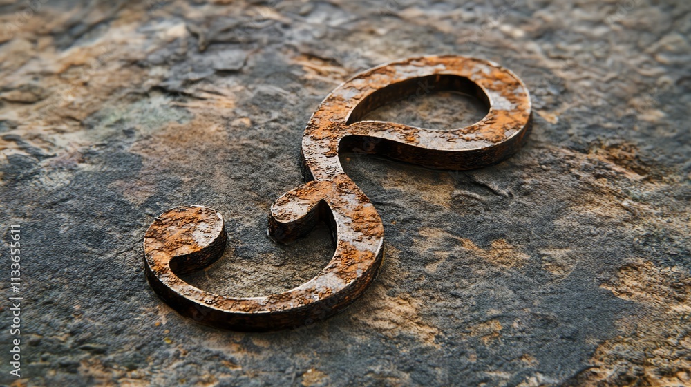 Rusty ampersand symbol on textured stone surface Rusty ampersand symbol on textured stone surface