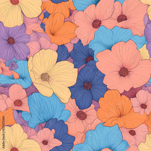 Wallpaper Mural floral flower and leaf elements modern doodle illustrator seamless pattern for wallpaper or background Torontodigital.ca