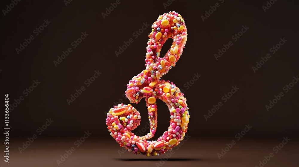 Colorful candy treble clef on dark background, vibrant and playful. Colorful candy treble clef on dark background, vibrant and playful.