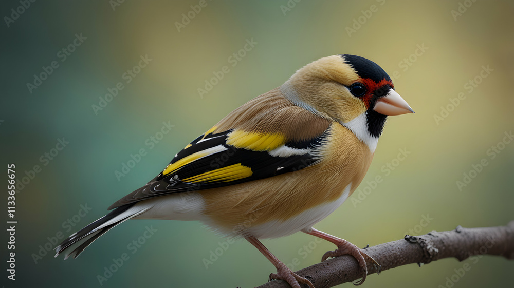 Obraz premium Goldfinch Bird Portrait: Vibrant Plumage on a Branch
