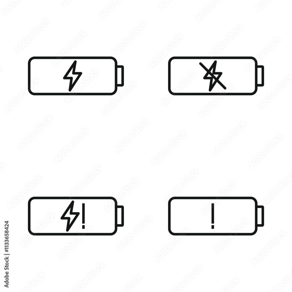 Editable Set Icon of Battery Status, Vector illustration isolated on white background. using for Presentation, website or mobile app Editable Set Icon of Battery Status, Vector illustration isolated on white background. using for Presentation, website or mobile app