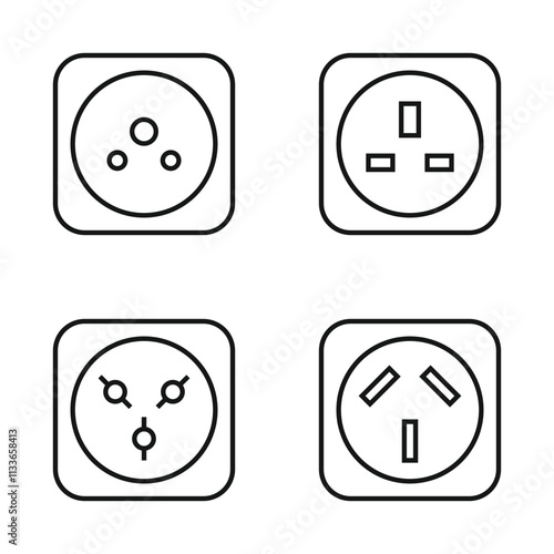 Editable Set Icon of Electrical Outlets, Vector illustration isolated on white background. using for Presentation, website or mobile app