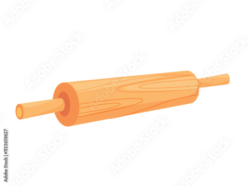 wooden rolling for makig porotha cartoon isolated on white background, vector illustration 