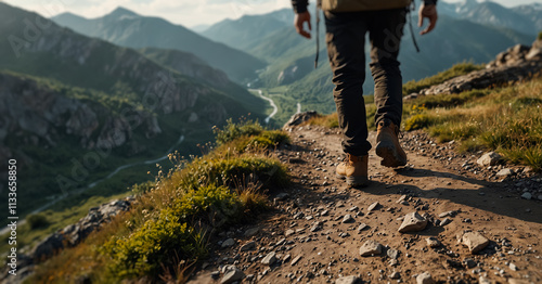 Hiking in mountainous terrain.