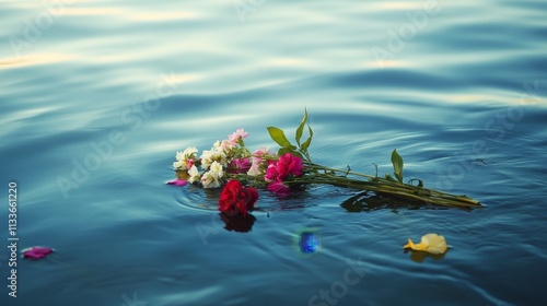 Serene Burial at Sea: Natural Beauty of Flowers Floating on Water for Peaceful Farewell