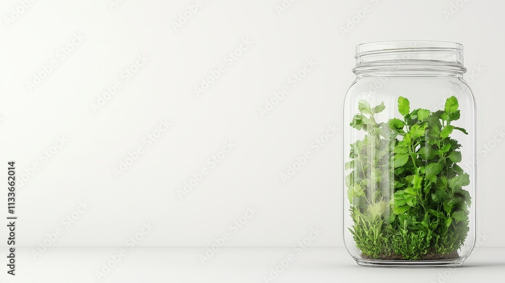 Fresh Herbs in a Glass Jar on Simple Background Fresh Herbs in a Glass Jar on Simple Background