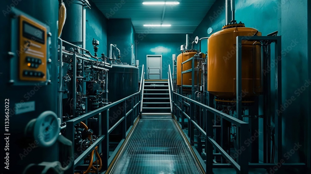 A photograph of an advanced water treatment facility featuring a virtual twin simulation of water flow with monitoring dashboards and process analytics displayed on a high tech digital interface A photograph of an advanced water treatment facility featuring a virtual twin simulation of water flow with monitoring dashboards and process analytics displayed on a high tech digital interface