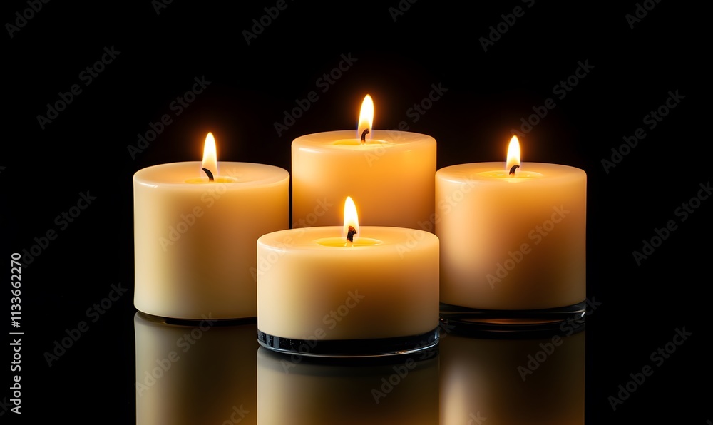 Burning candles placed on a dark surface, Generative AI Burning candles placed on a dark surface, Generative AI