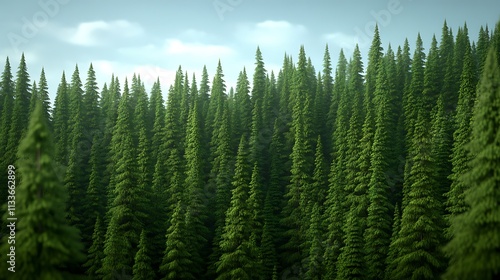 Lush Photorealistic Green Forest Landscape with Tall Trees