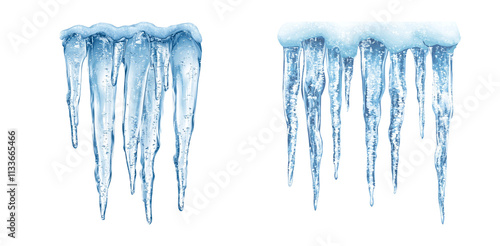 Realistic Ice Icicles on Transparent Background