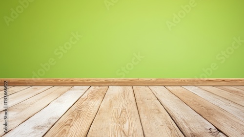 Bright Green Wall with Light Wooden Floor in Minimalist Room Design