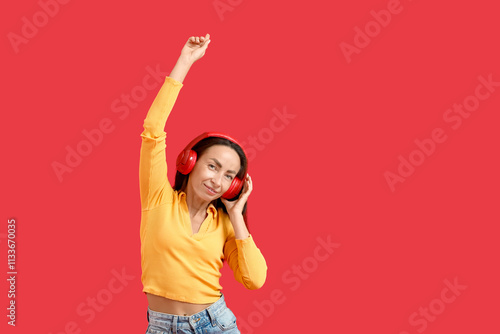 Happy middle-aged woman in ...