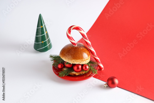 Tasty burger with Christmas...