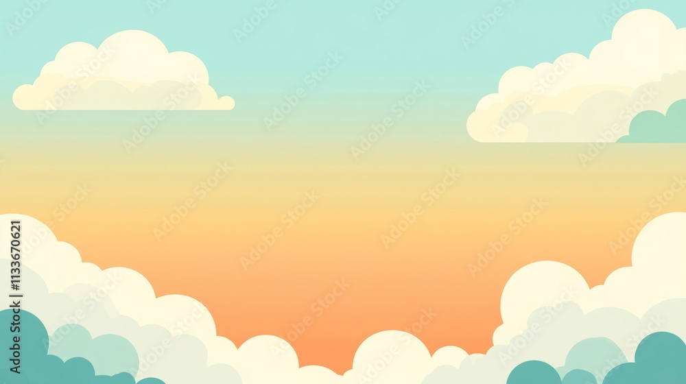 Pastel sky with fluffy clouds. Dreamy, peaceful scene. Pastel sky with fluffy clouds. Dreamy, peaceful scene.