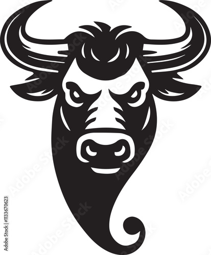 Bull head with exaggerated sharp horns minimalist style vector silhouette