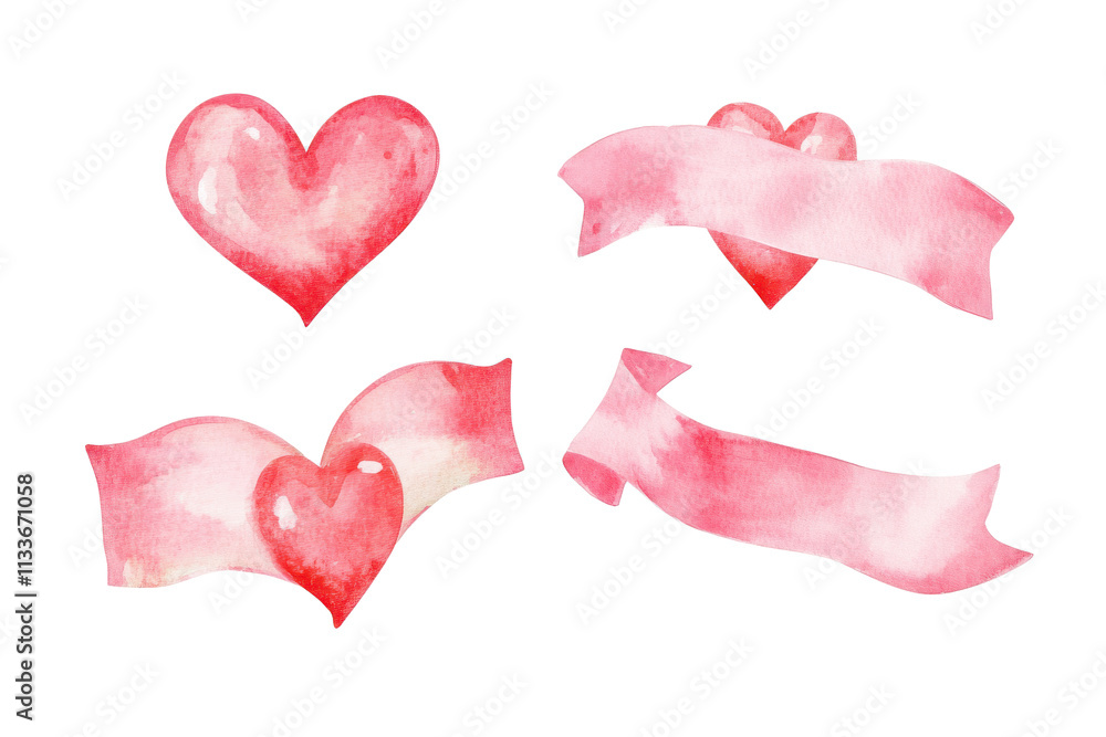 Watercolor ribbon banner valentine Watercolor ribbon banner valentine