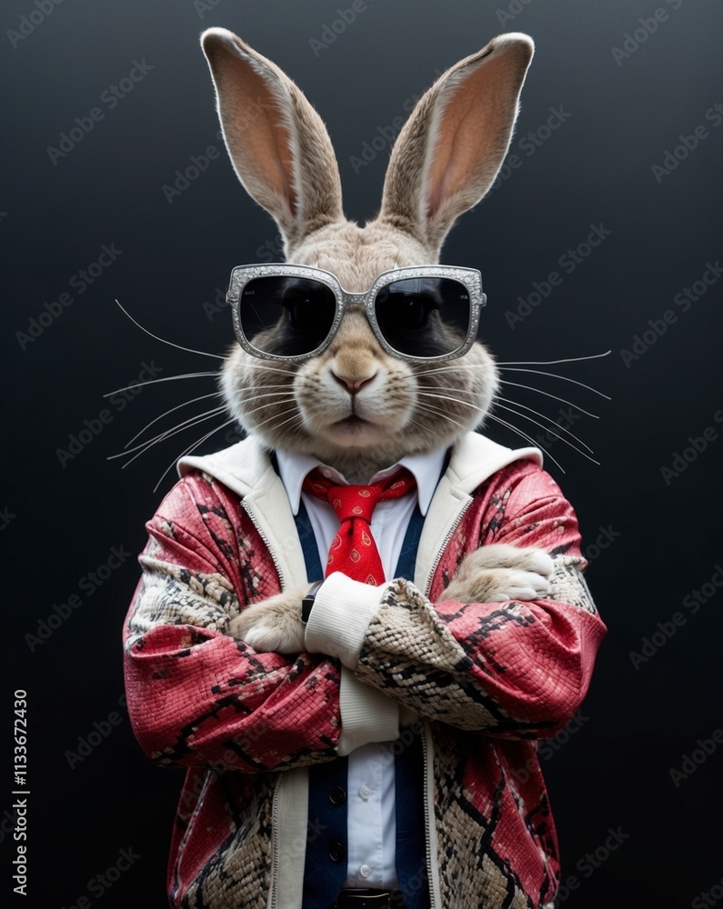 cool rabbit boss, wearing a unique elegant suit, animal generative AI cool rabbit boss, wearing a unique elegant suit, animal generative AI