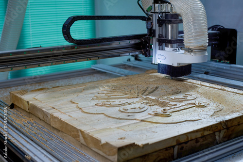 teak wood carving of a stylized collage on a CNC machine, a headpiece for a ship, marine animals photo