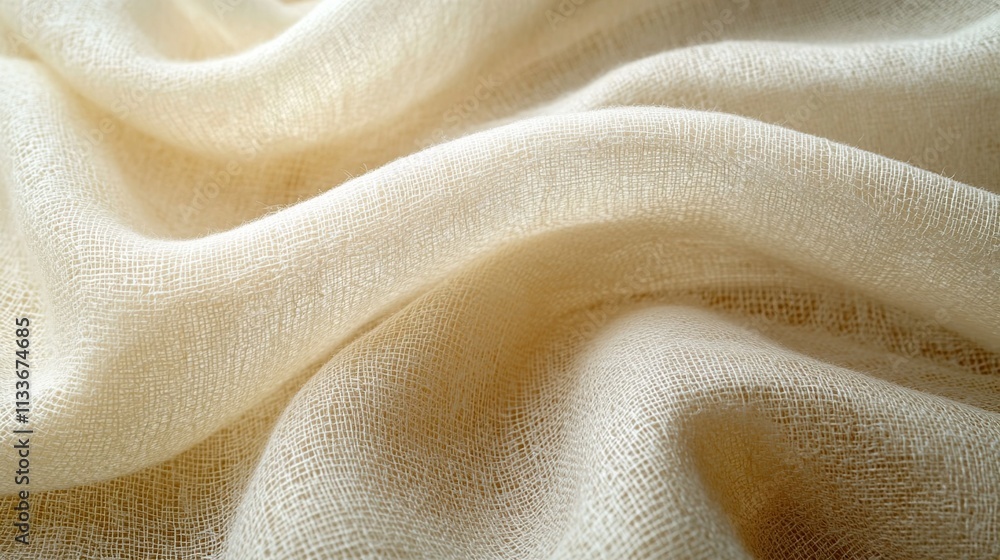 Soft, creamy beige fabric with gentle waves and folds, showcasing texture and drape. Soft, creamy beige fabric with gentle waves and folds, showcasing texture and drape.