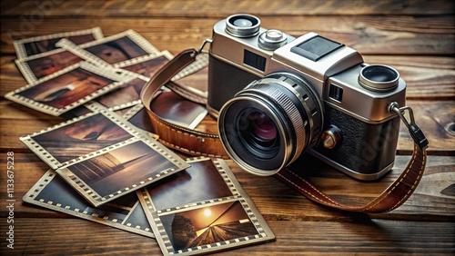 Oldfilm camera with slides photo