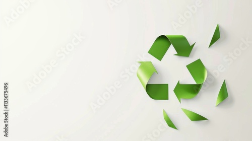 Wallpaper Mural A pure white background with a green recycling symbol, representing sustainability and eco-friendly practices, Simplified flat paper art illustration of Torontodigital.ca