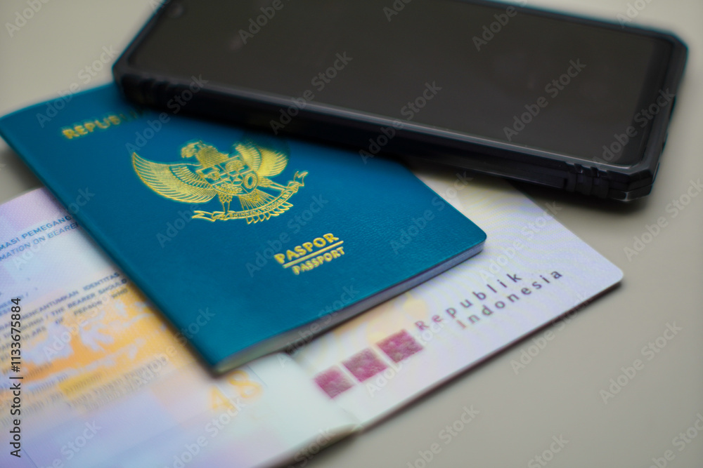 Closeup of Indonesian Passport on dark background Closeup of Indonesian Passport on dark background