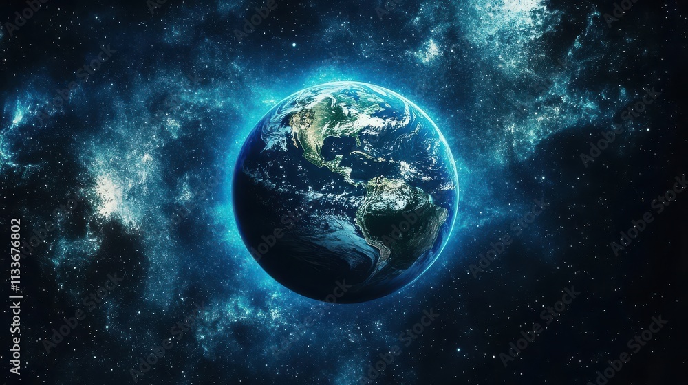 Enchanting depiction of a planet Earth illuminated by the mysteries of space. Enchanting depiction of a planet Earth illuminated by the mysteries of space.
